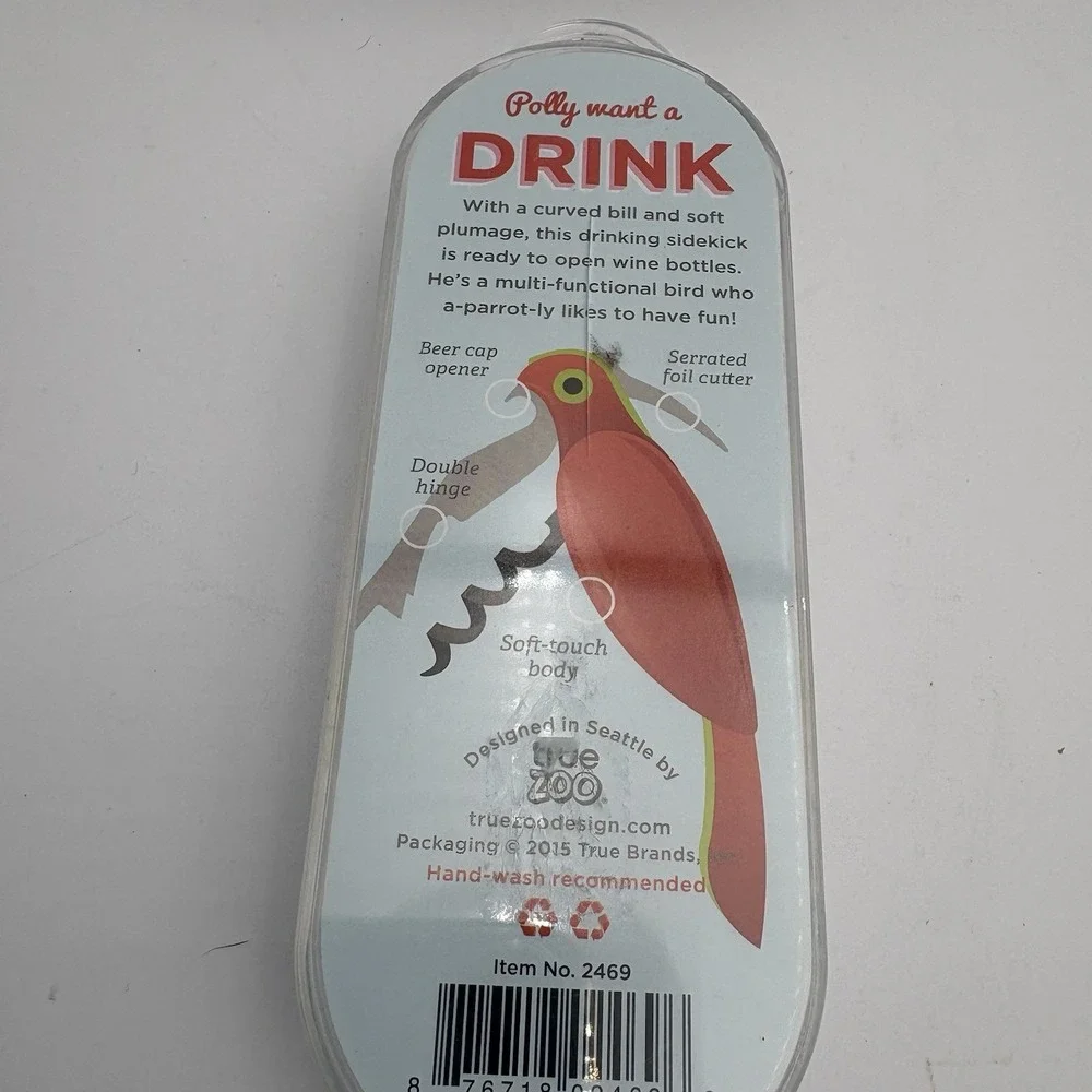 Cuckatoo Red Parrot Bird Corkscrew Bottle Opener Barware Multi Tool NIB